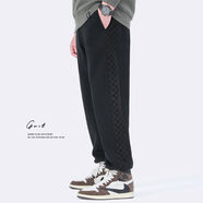 420g奧粒絨冬季新款加絨加厚棋盤(pán)格抽繩潮牌束腳休閑褲男 啞光黑BLACK 2XL 2XL