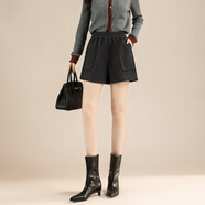 TERRE BLEUE高腰毛呢短褲復古版型2025秋冬季新款女松緊腰西裝短褲 灰色 XL