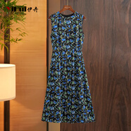 伊卉（YIHUI）感秋裝搭配背心裙2025夏季新款優(yōu)雅氣質(zhì)藍花色無(wú)袖顯瘦連衣裙 藍花色 S