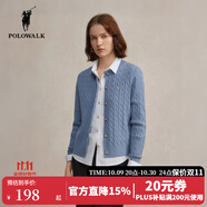 POLOWALK麻花針織開(kāi)衫女春秋季新款保羅女裝氣質(zhì)休閑絞花毛衣外套長(zhǎng)袖線衣 藍(lán)色【新款】 L (165)