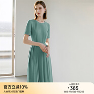顏域（YANYEE）短袖百褶連衣裙2024夏天新款女裝氣質(zhì)女神范收腰顯瘦氣質(zhì)a字裙 綠色 XL/42