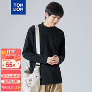 唐獅（TonLion）2024男半高領(lǐng)凈色長袖T恤 黑色 L 