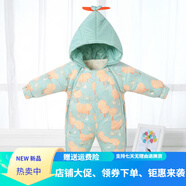暖冬鴨鴨新生嬰兒冬季羽絨服連體衣加厚外出服棉衣套裝寶寶包腳保暖抱衣哈 小樹林綠色 均碼 小號（建議0-5個月））