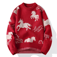 七加肴馬年本命年毛衣男女新年馬圖案喜慶情侶毛衣加厚本歷年紅過(guò)年衣服 過(guò)年紅色毛衣 L 110-125斤