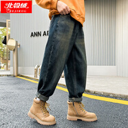 北極絨男童牛仔褲韓版秋冬裝兒童褲子男孩休閑褲2024新款大童加絨保暖褲 藍色（不加絨） 120碼