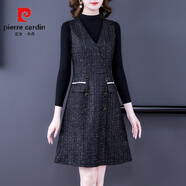皮爾卡丹毛呢背心兩件套連衣裙子女士春秋冬季2025年新款氣質(zhì)長(cháng)袖打底女裝 單背心裙 M (90-105斤)