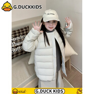 G.duck小黃鴨兒童輕薄羽絨服日系內膽圓領中大童男女冬短款保暖休閑外套 白色 130 cm