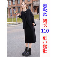 2025春款連衣裙休閑款兩件套配馬甲小黑裙保暖裙直桶裙大碼遮肚 黑色-春秋款-兩件套 6XL