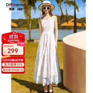 帝弗·潤馳2025夏季新款白色無袖蕾絲連衣裙女度假優(yōu)雅氣質(zhì)鏤空粉色過膝長裙 白色 4XL