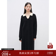 自巧小個子灰色polo針織連衣裙女秋冬2024新款韓系長袖寬松毛衣裙 黑白拼 S (3碼)