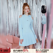 UNIFREE露肩針織連衣裙半高領(lǐng)設(shè)計(jì)感純欲辣妹性感收腰修身包臀裙 藍(lán)色 M
