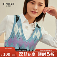 深呼吸DEEP BREATH女裝V領(lǐng)格紋拼色造型純棉針織衫馬甲A300360 藍(lán)紫菱格 S (2碼)