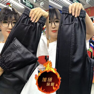 啄木鳥(niǎo)（TUCANO）加絨加厚皮褲男騎士外賣(mài)束腳小腳褲秋冬季機車(chē)防風(fēng)保暖休閑長(cháng)褲男 黑色 加絨 2XL