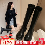 ZHR長(zhǎng)筒靴女英倫風(fēng)時(shí)尚百搭騎士靴女潮流氣質(zhì)舒適直筒女靴柔軟親膚厚底增高靴子女 BL77 黑色(單里) 39 