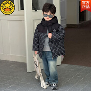 哈羅小黃鴨HAL.DUCK高端羽絨棉服兒童服2025秋冬加厚新款男童女童寶寶短款鴨絨外套 黑色【專(zhuān)柜高品質(zhì)】 90 cm