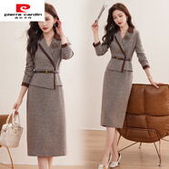 皮爾卡丹（pierre cardin）厚款包臀裙拼接新款假兩件套西裝連衣裙女高端品質(zhì)收腰職業(yè)工作裙 圖片色 M 85-100斤