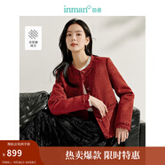 茵曼（INMAN）小香風(fēng)外套2025秋季女裝新款法式花邊短上衣 法國紅 XL