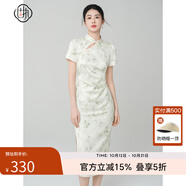 固執(zhí)（OBSTINATE）【特價(jià)】2025夏季新中式竹葉提花日常顯瘦改良短袖氣質(zhì)旗袍連衣裙 淺綠色 M