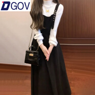 DGOV法式黑色背帶連衣裙子女2025新款秋季千金感穿搭內搭長(cháng)裙兩件套 白色毛衣+黑色裙子【套裝】zt XL 【120-145斤】