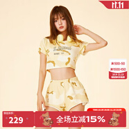 LALABOBO迷彩辣妹風(fēng)短袖t恤女設(shè)計(jì)感露腰性感時(shí)尚上衣潮商場(chǎng)款LBDB-WSDT38 黃色 M
