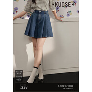 闊色（kuose）復古牛仔裙褲女2023夏季新款設計感卷邊a字五分短褲子 藍色  27/M