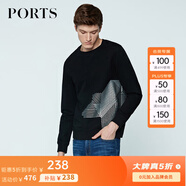 PORTS寶姿男裝春夏圓領(lǐng)休閑簡約圖案針織上衣MN8N010CCD031 黑色 XL