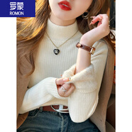 羅蒙（ROMON）針織衫毛衣女加絨保暖秋冬季2025新款內(nèi)搭加厚半高領(lǐng)一體絨打底衫 杏色 L 105-120斤