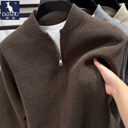 袋鼠（DAISHU）休閑風(fēng)棒球領(lǐng)針織衫開(kāi)衫男冬季加厚毛衣外套粗針修身毛線(xiàn)夾克外穿 HI2503咖啡 2XL 推薦155-175斤