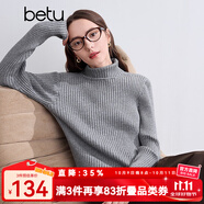 百圖betu女裝冬季新款毛衣高領(lǐng)保暖開叉設(shè)計舒適毛衣女2410T29 灰色 XS