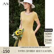 AMII女裝2025法式復(fù)古a字連衣裙女夏季新款赫本風(fēng)顯瘦圓領(lǐng) 杏黃 （建議拍大一碼） M 160/84A