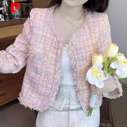 皮爾卡丹（pierre cardin）名媛粉色小香風(fēng)外套秋冬小個(gè)子新款短款高級法式氣質(zhì)夾棉加厚上衣 粉紅色 夾棉冬款 加厚 L 建議111-125斤