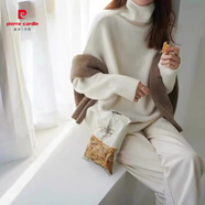 皮爾卡丹歐美高領(lǐng)針織衫女秋冬寬松套頭加厚毛衣慵懶風(fēng)時(shí)尚百搭打底衫上衣 白色 S 80-100斤
