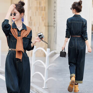 天啟世紀歐洲站時(shí)髦流行深色牛仔連體褲潮2025年秋季女休閑減齡顯瘦連衣褲 圖片色 S