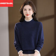 紫淑（Sweet basil）Sweetbasil洋氣耳邊寬松打底秋冬針織衫新款百搭上衣蕾絲毛衣針織 藏青 M 【90-105】