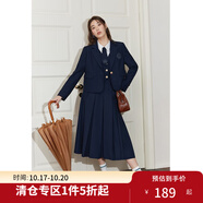 獨(dú)束大碼女裝學(xué)院風(fēng)減齡西裝時(shí)尚套裝文藝復(fù)古春季新款微胖mm半裙 藏青色-外套 2XL