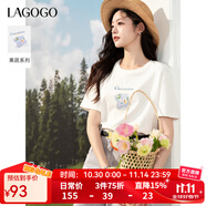 LAGOGO簡約印花圓領(lǐng)T恤女拉谷谷2025年夏季新款清爽通勤百搭小白t 本白色 M