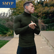 SMVP男士高領(lǐng)打底衫緊身歐美長(cháng)袖針織衫肌肉男硬漢風(fēng)彈性細線(xiàn)毛衣健身 高領(lǐng)織線(xiàn)衣黑色 3XL