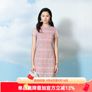 漁（FC SG）漁牌春季2023新款女裝網(wǎng)布橫條紋繡花蕾絲邊中國風(fēng)連衣裙FGFA0056 灰粉紫 S