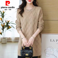 皮爾卡丹（pierre cardin）200斤可穿中長(cháng)款毛衣女寬松韓版大d碼外穿顯高上衣套頭百搭針織衫 駝色 3XL 加大版建議150-165斤