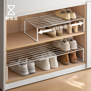 懶角落鞋架家用伸縮鞋柜分層隔板鞋托下掛置物架多功能收納架神器免安裝 【矮款加長(cháng)-置地式】伸縮分層鞋架