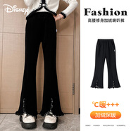 迪士尼（Disney）女童喇叭褲兒童秋冬新款褲子微喇褲女孩休閑褲加絨喇叭褲 黑色140