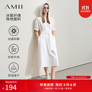 AMII女裝2025夏季新款字母繡花配腰帶連帽連衣裙女速干抗菌珠 米白 L 165/88A