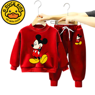 G.duck童裝嬰兒衣服男童女童春秋裝套裝洋氣一歲寶寶帥氣外套3潮2歲秋季 站米奇雙面絨大紅 100 建議身高90CM以下