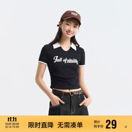 森馬（Semir）POLO衫女短款小心機撞色夏季復古字母緊身套頭衫109324115006