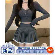 美安嘉新款氣質(zhì)花邊毛呢百褶裙秋冬高腰防走光短裙拼接蕾絲邊顯瘦半身裙 深灰色2023加花邊 S