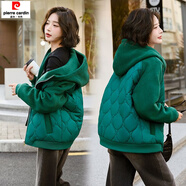 皮爾卡丹（pierre cardin）時(shí)尚撞色寬松大尺碼2025冬上新戶(hù)外加絨加厚保暖棉服棉襖外套女 8886墨綠 M