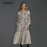 達衣巖浪漫松弛2025冬新品田園風(fēng)棉紡手繪動(dòng)植物波點(diǎn)印花連衣裙女 飛蕠卡其 S