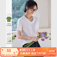 梵希蔓法式V領(lǐng)蕾絲拼接短袖T恤女2025年夏季新款寬松顯瘦打底上衣 A1086 白色 S