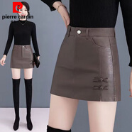 皮爾卡丹（pierre cardin）皮裙褲女高腰2025年秋冬新款加絨加厚顯瘦外穿PU皮褲短裙皮短褲子 咖啡色 S 85-95