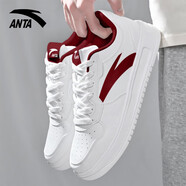 安踏（ANTA）男鞋板鞋秋季厚底輕便透氣耐磨休閑鞋經(jīng)典百搭皮面低幫運動(dòng)鞋子男 絳紅色【輕松板鞋】 39 【官方正品-假一賠十】